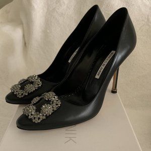Manolo Blahnik - Hangisi Embellished Leather Pumps, Sz 8